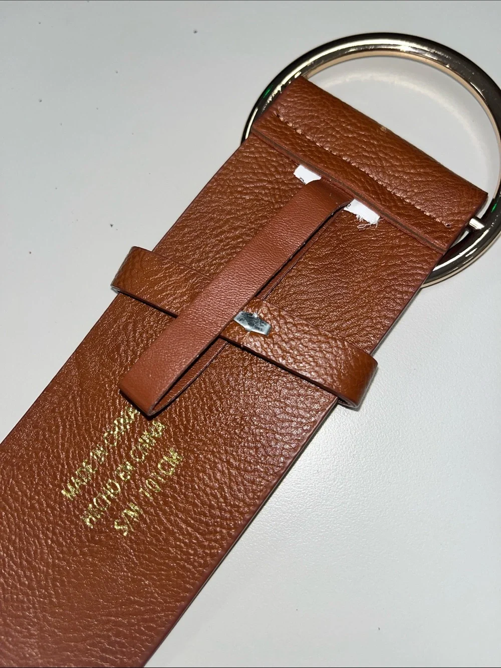 Source Unknown Brown Faux Leather Belt with Round Gold Buckle S/M